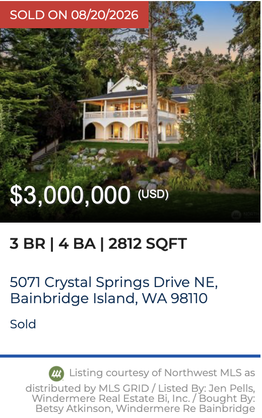 Crystal Springs Drive Waterfront Sold by Jen Pells of Windermere